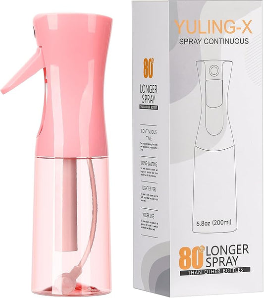 hair spray bottle, ultra-fine spray continuous spray bottle (200ml/6.8oz), used for hair design, vegetation, cleaning and skin care - empty, reusable (Pink transparent)