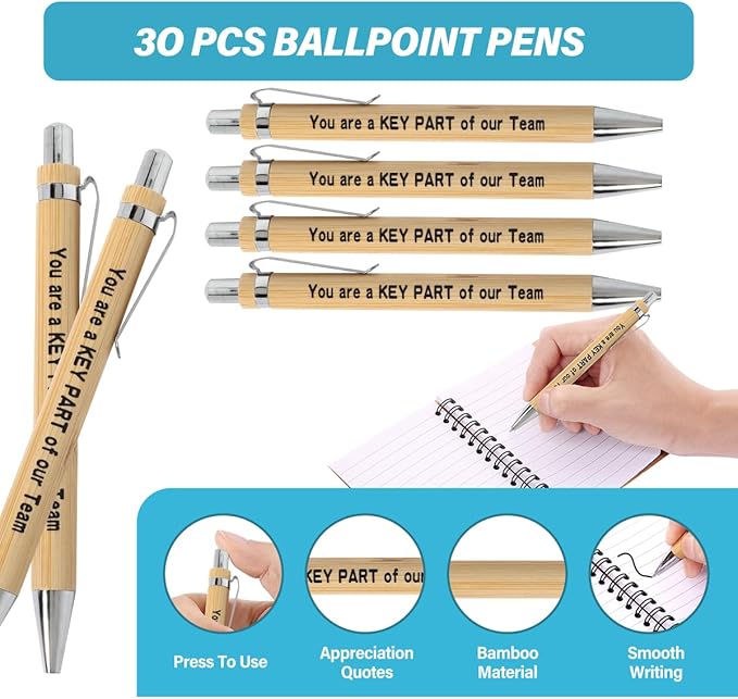 30 Sets Employee Appreciation Gifts Bulk Team Together Thank You Gifts Inspirational Spiral Notebook with Sticky Note Motivational Bamboo Pens for Team Nurse Teacher Employees Coworker