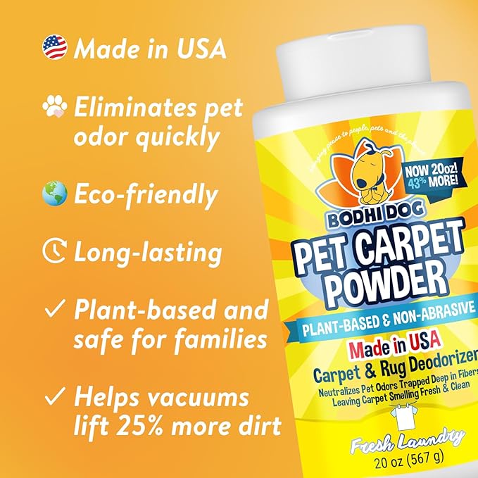 Bodhi Dog Natural Carpet Deodorizer Powder - Dry Pet Smell Eliminator & Urine Odor Remover - Loosens Fur & Dirt - Plant-Based Room Freshener for Vacuuming Home - Fresh Laundry (Pack of 1)
