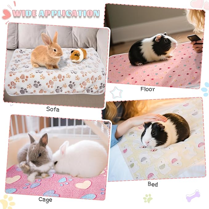 6 Pack Guinea Pig Cage Liner, Washable Guinea Pig Fleece Blankets Beding Accessories, Flannel Throw Warm Sleep Mat, Pet Pee Pads for Small Animal Hamster Rabbit Puppy Cat (Light Color, 24x16 Inch)