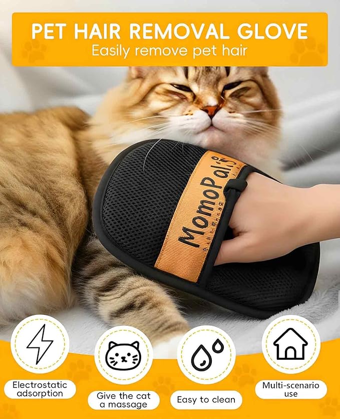 2PCS Electrostatic Pet Hair Remover Glove, Reusable Cat Dog Pal Hair Cleaning Grooming Removal Mitt