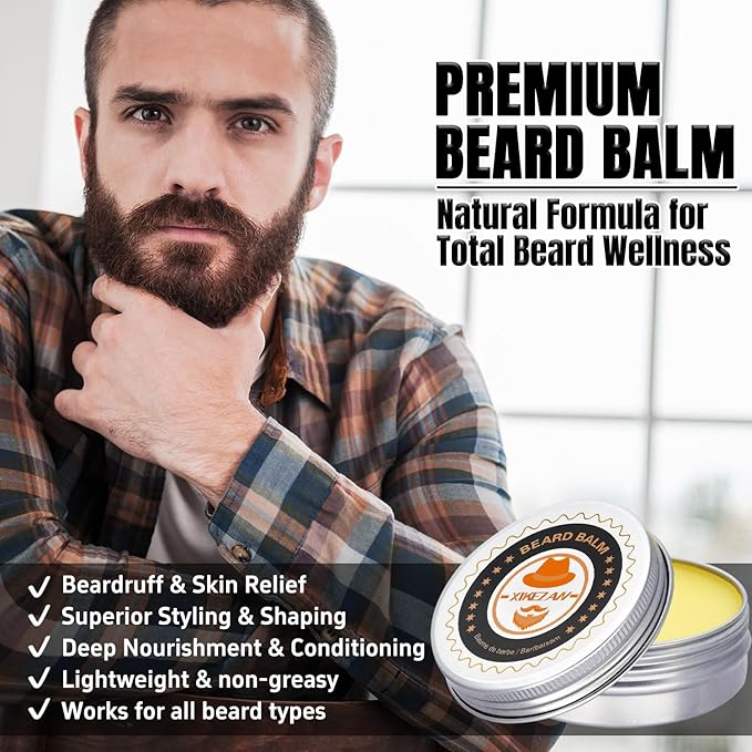 XIKEZAN Beard Kit for Mens Shaving & Grooming Sets & w/Conditioner, Wash, Oil, Balm, Brush Birthday Fathers Valentines Gifts for Men Him Dad Husband Boyfriend Christmas Gifts Mens Stocking Stuffers