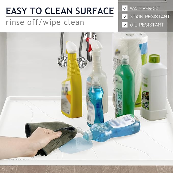 Heavy Duty Silicone Under Sink Mats for Kitchen Waterproof 40" x 22", Extra Thick Under Sink Rubber Mat Drip Tray, Raised Edge Under Sink Liner,Prevent Drips, Leaks, Spills,White