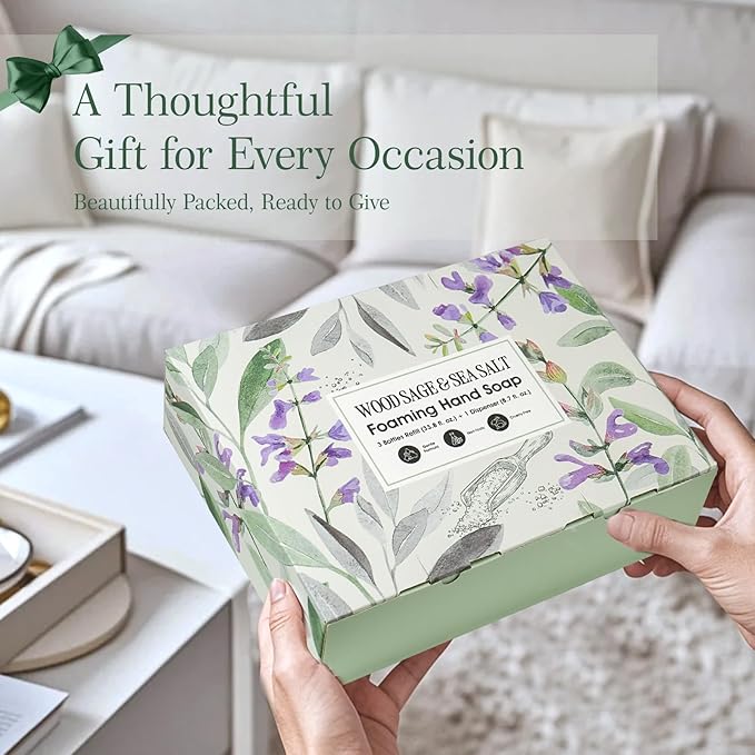 ROMIIE ZOI Foaming Hand Soap Refill Gift Set – Wood Sage & Sea Salt Scent – 3 Pack (1000ML Each) with Dispenser, Gentle & Moisturizing Plant-Based Formula – Bulk Refill Bottles for Bathroom & Kitchen