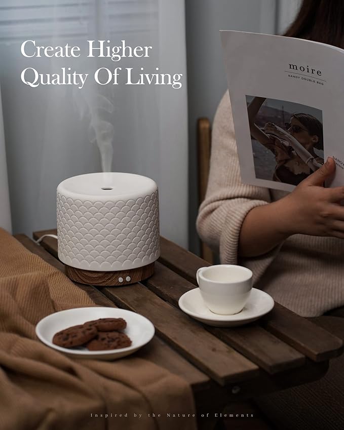 Essential Oil Diffuser, Aesthetic Ceramic Diffusers for Essential Oils,Ultrasonic 280ml Aroma Fragrance Diffuser with Cool Mist Humidifier Deffuser for Home,Office,Yoga,Bathroom