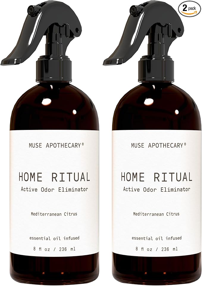 Muse Apothecary Home Ritual Active Odor Eliminator Spray - Furniture Deodorizer Spray & Bathroom Odor Eliminator for Home - Essential Oil Air Freshener - 8oz, Mediterranean Citrus