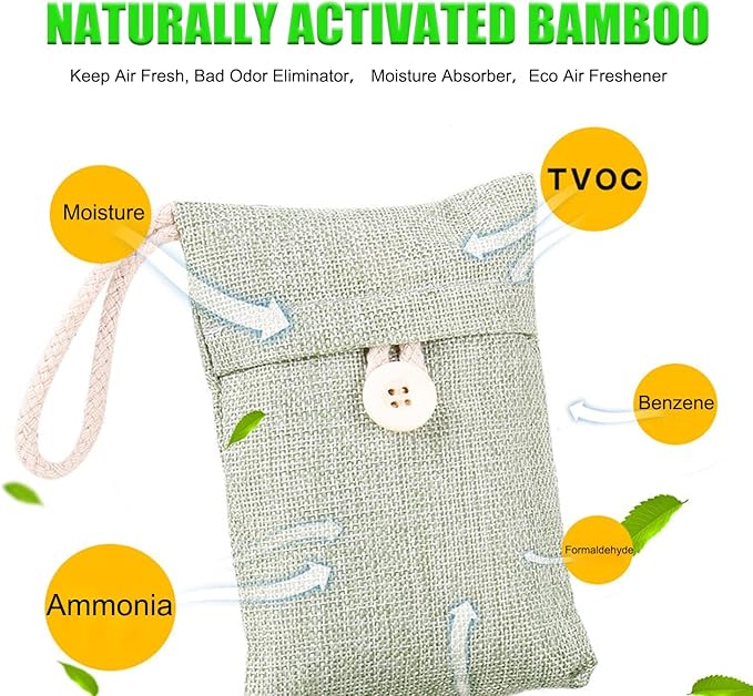 5 X 100g Natural Air Purifying Bamboo Bag,Bamboo Charcoal Bag, Odor Eliminator Decoration Bag for Bathroom Kitchen Cars Closet Refrigerator (Color Selected Randomly)