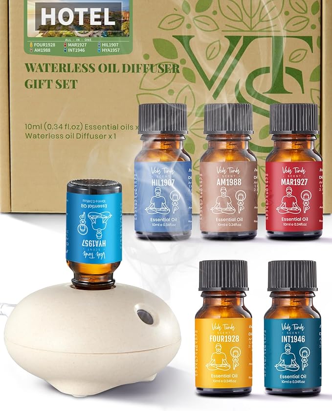 Waterless Diffuser with Hotel Essential Oils, Luxury Home Scents - Inspired by 5-Star Hotels, Fragrance Oil Blends for Diffusers, Air Freshener Aromatherapy Gifts Set