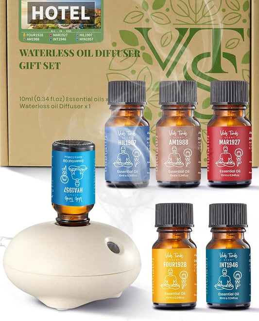 Waterless Diffuser with Hotel Essential Oils, Luxury Home Scents - Inspired by 5-Star Hotels, Fragrance Oil Blends for Diffusers, Air Freshener Aromatherapy Gifts Set