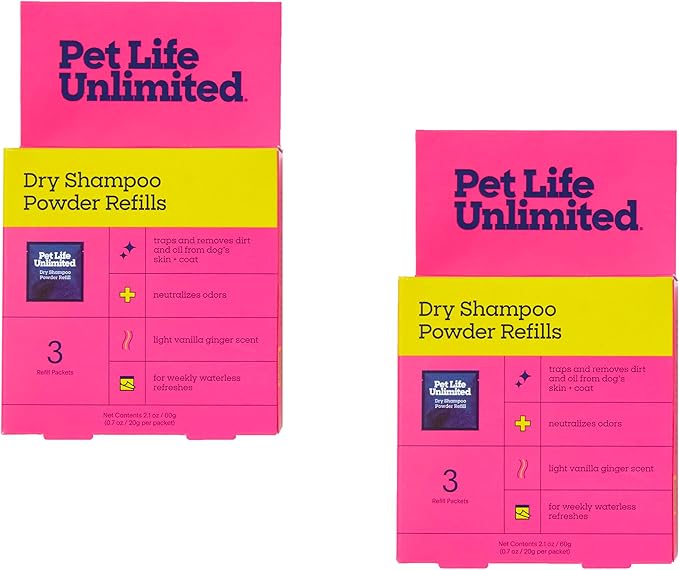 Pet Life Unlimited Dry Shampoo Powder Refills, 3 Count, Pack of 2 (6 Refills)