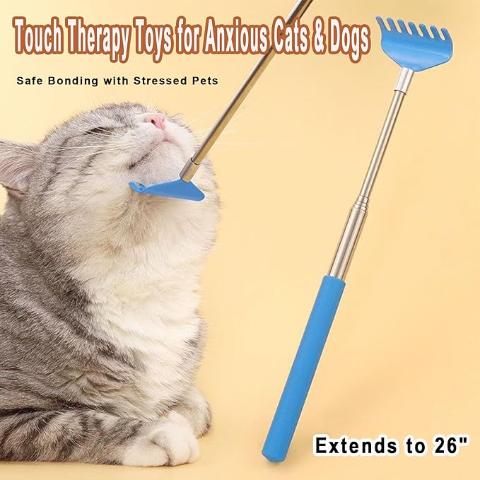 2-Pack Touch Therapy Toys for Pet, Telescopic Pet Massage Stick for Anxious Cats & Dogs, Bonding, Training & Stress Relief, Safe Touch for New Pets, Extends to 26" (A)