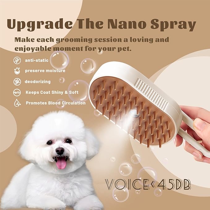 Cat Brush Cat Steam Brush Rechargeable Steamy Pet Grooming For Shedding, Water Spray Massage Brushs, Dog Hair Removal Self Cleaning Brushs Steamer Wet Spa Comb (White)