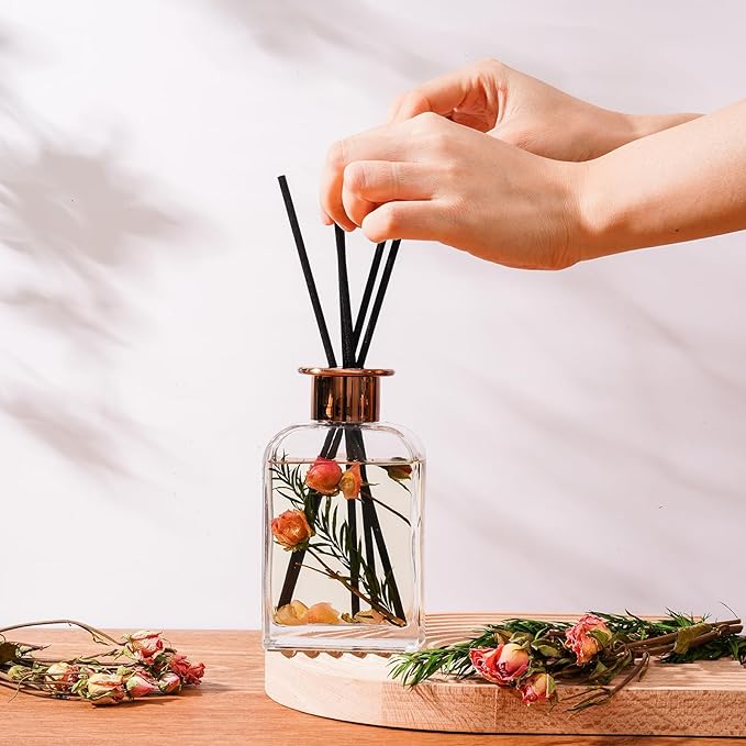 Rose Petal Botanical Essential Oil Reed Diffuser Set/6.7oz/Floral Nuances of Roses,Sage,Ruscus/Decorative Air Freshener/Home, Office, Room Décor/Aromatherapy Gift/Scentsy Home Fragrance