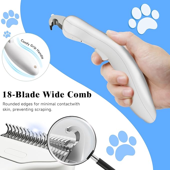 Pet Steam Brush for Dog & Cat - 3-in-1 Steam Grooming Slicker Brush & Undercoat Rake for Shedding - Self Cleaning Spray Comb with Mist for Long & Short Haired Pets - Includes Waterless Shampoo, Blue