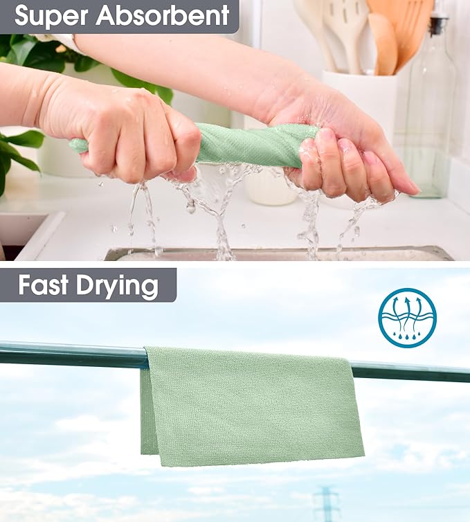 KitchLife Microfiber Cleaning Cloth Roll, 100 Pack - Tear-Away Microfiber Paper Towels, Lint-Free, Reusable, Washable for Kitchen, Car, Dishes, and Sensitive Surfaces (Bean Green)