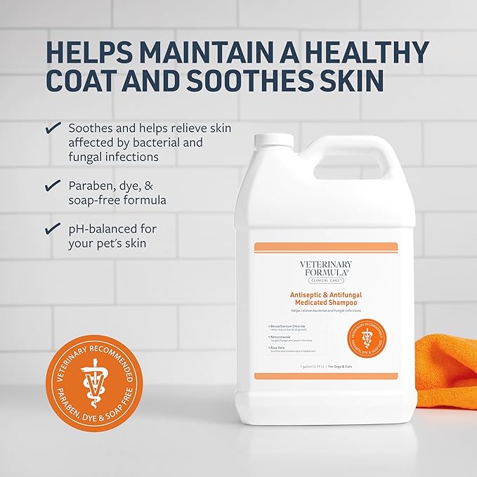 Veterinary Formula Clinical Care Antiseptic and Antifungal Medicated Shampoo for Dogs & Cats, 128 Fl Oz – Helps Alleviate Scaly, Greasy, red Skin – Paraben, Dye, Soap-Free (1 Pack)