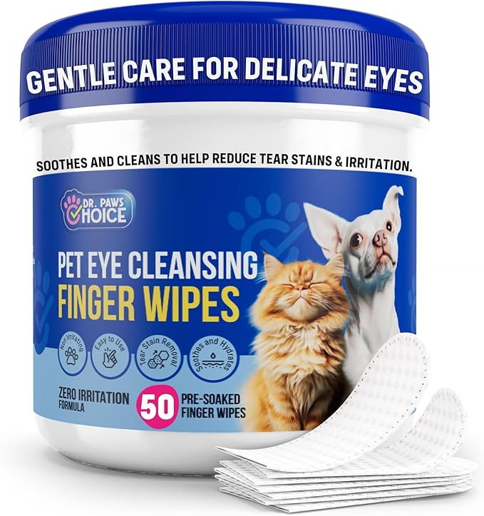 Dr. Paws Pet Eye Cleansing Finger Wipes - Zero Irritation Formula Dog Eye Wipes, Eye Wipes for Dogs, Dog Eye Wipes Tear Stain Remover, Cat Eye Wipes, Dog Eye Wipes for Discharge & Crust