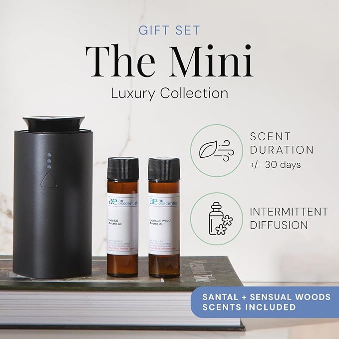 Air Esscentials 'The Mini' Gift Set, Mini Essential Oil Diffuser Kit for Home, Rechargable & Waterless Small Oil Diffuser, Covers 300 Sq. Ft. Coverage, Luxury Collection