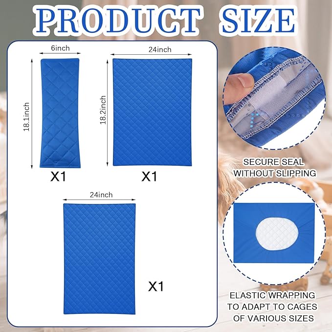 3 Pcs Ferret Cage Liner Washable Ferret Pads Bedding Cage Accessories Kit for Small Animals Hamster Rats Chinchillas Hedgehogs Guinea (Single Unit Set,Blue)