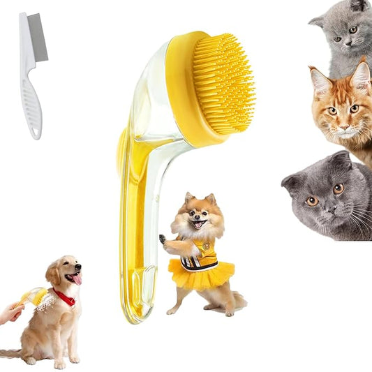 Pet Bath Brush, Pet Bath Brush with Soap Dispenser, Dog Scrubber for Bath, 2 in 1 Scrubber for Bath with Built-In Shampoo Dispenser, For Dogs, Cats & More (Yellow)