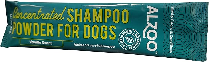 ALZOO Concentrated Shampoo Powder for Dogs, Specially Formulated for Dogs with Sensitive Skin, 100% Plant-Based Active Ingredients, Vanilla Fragrance