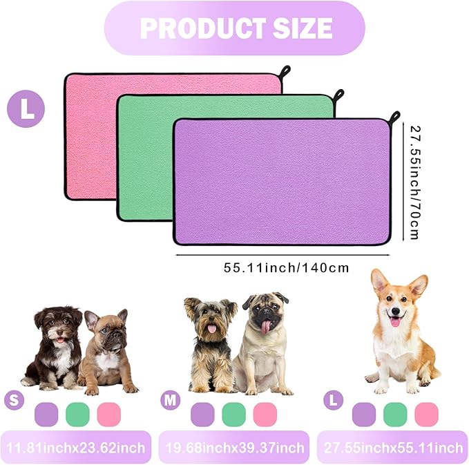 MICOOYO 3PCS Dog Towels for Drying, Super Absorbent Pet Grooming Towels, Quick Drying Dog Bath Towels for Puppy Cats (Violet, Pink, Green, S)