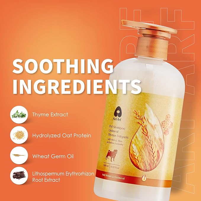 Arf Arf Oatmeal Dog Shampoo for Itchy Skin and Allergies - Soothing Oatmeal Formula Provides Anti Itch Relief for Dry, Sensitive Skin - Hypoallergenic Calming Wash for All Breeds - 16oz