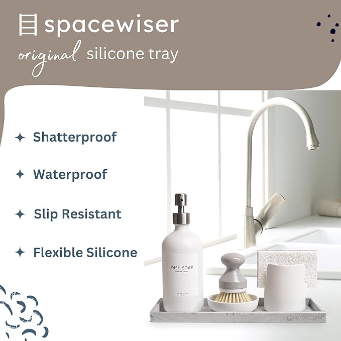 Countertop and Vanity Tray - 2 PC Large 11.7" Silicone Bathroom Trays, Counter Organizer, Dish Soap Sponge Holder Kitchen Sink Tray Organizer, Sink Caddy Toothbrush Key Kitchen Soap Trays