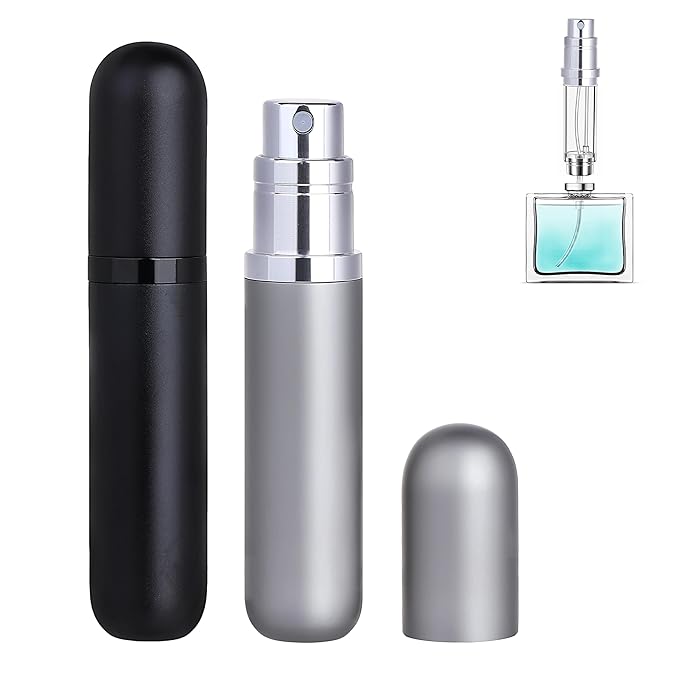 Travel Refillable Perfume Atomizer Bottle 2-Pack 5ml Leakproof Travel Perfume Refillable Bottle (Black & Gray)