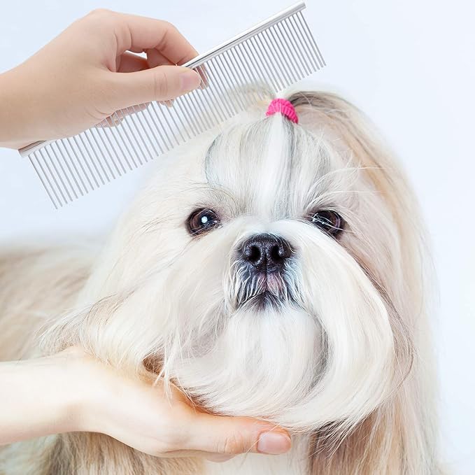 Pets Grooming Comb Kit for Small Dogs Puppies For Tear Stain Remover, 2-in-1 with Round Teeth to Remove Knots Crust Mucus