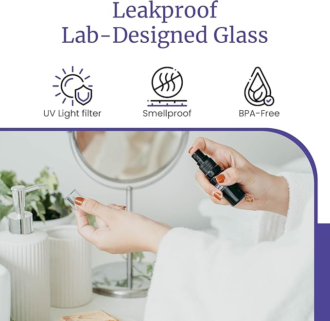 Infinity Jars 10 Ml (.34 fl oz) Black Ultraviolet Glass Fine Mist Spray Bottle Cleaning Products Refillable Containers Homemade Perfume Blends Room, Sprays Bath Beauty Hair, Screw Top Bottles 3-Pack