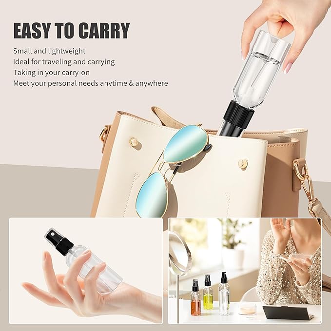100PCS Small Clear Fine Mist Spray Bottles, 2.7oz/80ml Travel Refillable Plastic Bottles for Skin Care, Hair Care, Plant Care & Home Cleaning