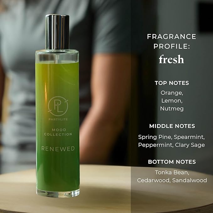 PartyLite Renewed Scented Room Spray, 100mL, with Notes of Orange, Lemon, Nutmeg, Pine & Peppermint, Part of the Mood Collection, Fresh & Clean, Perfect for Gifting