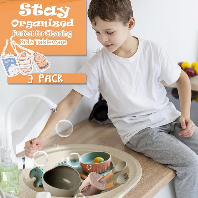 3 Pcs Compressed Wood Pulp Cotton Sponges with Hanging String, Bulk Cleaning Sponges for Dishes Kitchen Bathroom, Non-Scratch Durable and Absorbent Design, Cute Drink-Shaped