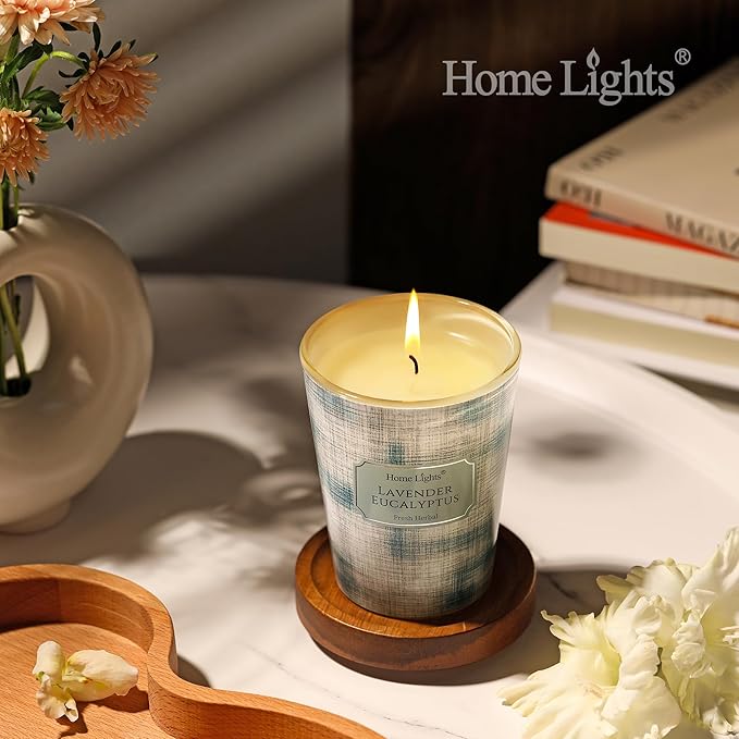 HomeLights Soy Wax Candles for Home Scented, 1-Wick Candles in Lavender Eucalyptus Scented, Aromatherapy Candles Gift for Parties, Relaxing, Scandinavian Minimalist Design, 6.7oz