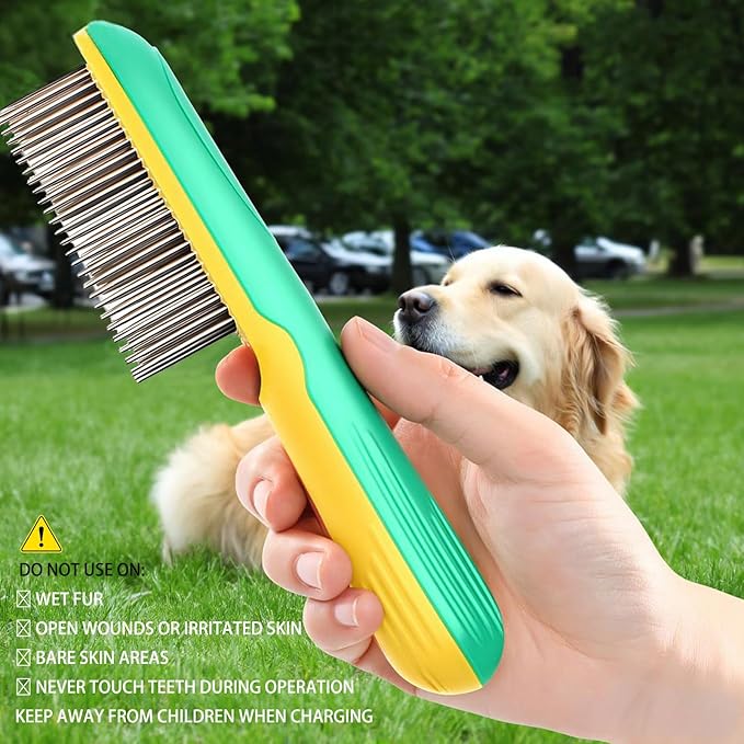 Professional 3-Row Tick & Flea Comb for Dogs & Cats - Stainless Steel Teeth with Negative Ion Anti-Static | Detangling Grooming Tool for Poodles, Shih Tzus & Long Haired Pets