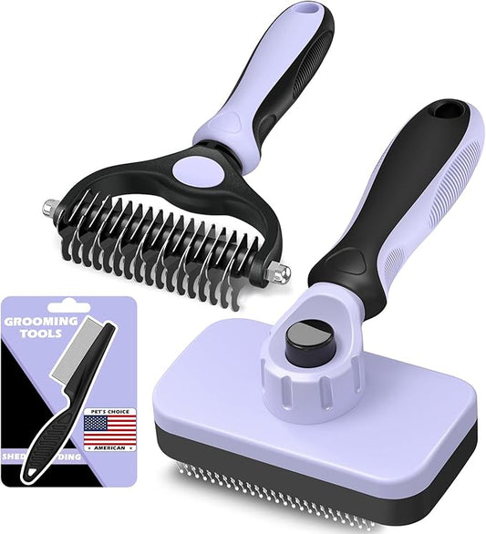 3PCS Self Cleaning Slicker Brush & Pet Grooming Rake & Bath Brush for Dogs,Cats and Horses | Double-Sided Dematting Comb & Skin Friendly Deshedding Grooming Tool | Pet Supplies(Light Purple Black)