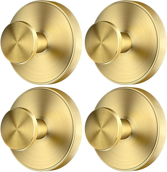 2025 Upgraded Drill-Free Suction Cup Hooks, Stainless Steel Suction Cup Hooks for Shower, Mirror, Wall, Bathroom, Glass, Hanging Towels - 4 Pack, Gold