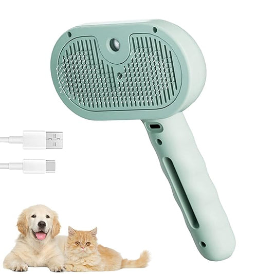 3-in-1 Anti-Static Pet Steam Brush for Dogs & Cats - Steam Clean, Calming Massage & Self-Cleaning Hair Ejection, Quick Heat-Up, USB-C Rechargeable, Low-Noise Deshedding & Dematting - Green