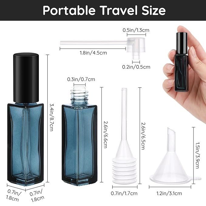 Segbeauty Glass Perfume Bottles, 5 Pack 10ML Refillable Mini Perfume Bottle Travel, Portable Leak-proof Square Spray Pump Bottle Atomizer Dispensing Containers with Lids for Fragrance Essential Oil