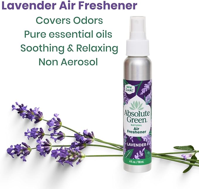 Absolute Green Air Freshener Room Spray, Non-Toxic, Cover Odors, Safe around Kids and Pets, Natural Lavender Scent 4oz (2 Pack)