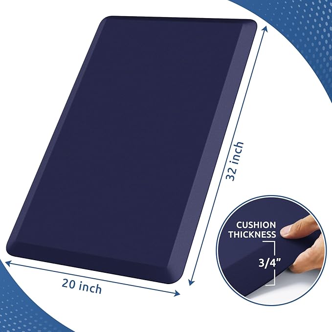 KitchenClouds Kitchen Mat Cushioned Anti Fatigue Rug 20"x32" Waterproof, Non Slip, Standing and Comfort Desk/Floor Mats for House Sink Office (Blue)