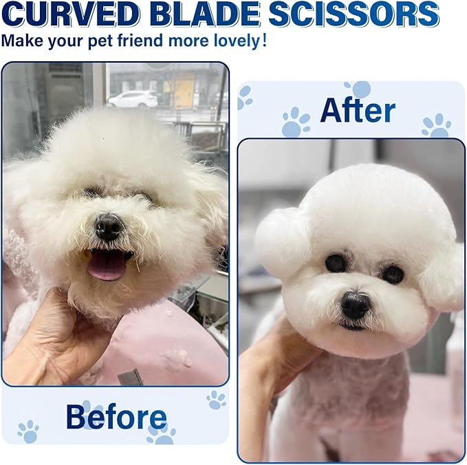 JASON 7" Curved Chunker Dog Scissors - Ergonomic Dog Grooming Scissors Silver Curved Dog Shears 440C Stainless Steel Grooming Shears Professional Pet Shears For Groomer (21-Teeth)