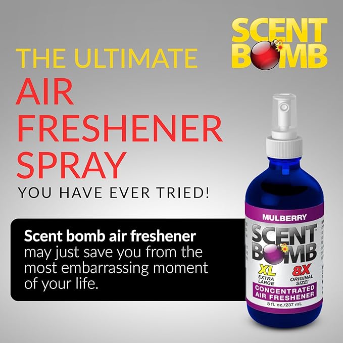 Scent Bomb Mulberry Air Freshener Spray, Long-Lasting Odor Eliminator for Home & Car, Effective Deodorizer Spray