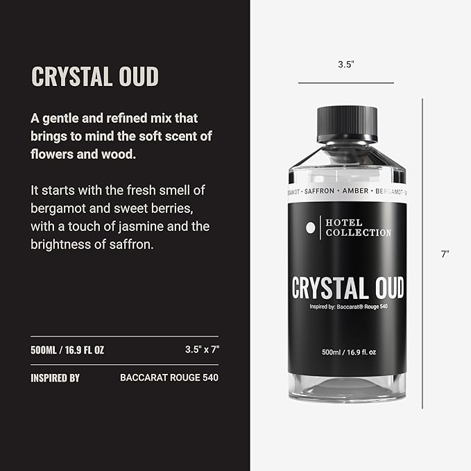 Hotel Collection Diffuser Oil - Crystal Oud - Aromatherapy Essential Fragrance Oil - Bergamot, Sweet Berries, Jasmine & Saffron - 500ML 16.9 Fl oz