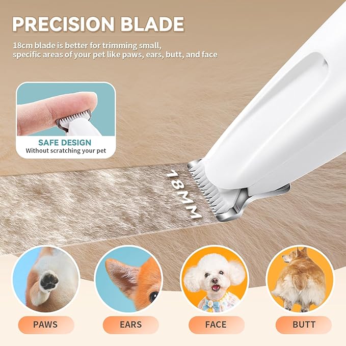 2025 New Pet Precision Trimmer, Dog Paw Trimmer with LED Light, Low Noise, IP68 Waterproof, Dual-Speed Motor, Suit for Trimming Paw, Ear, Face, Butt, Eyebrows, USB Rechageble