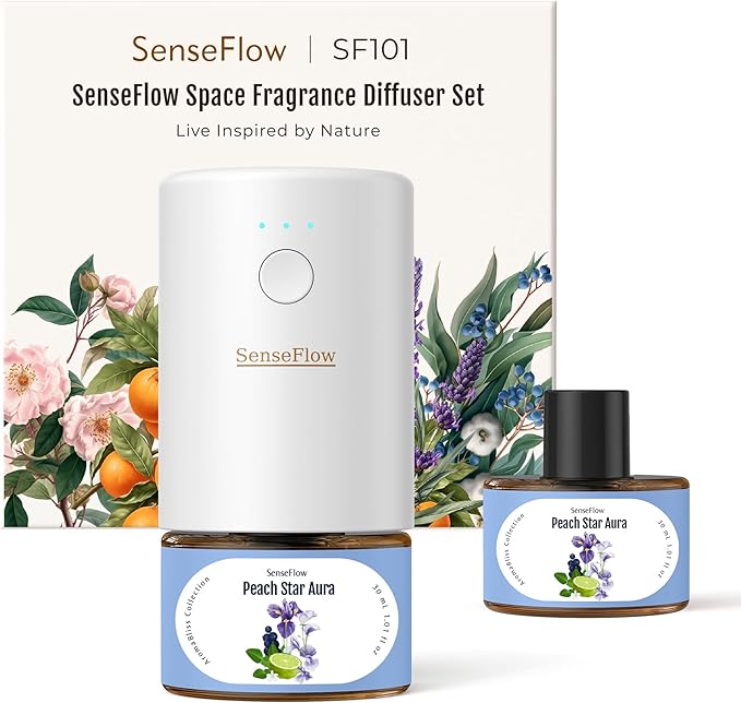 SF101 Waterless Ultrasonic Essential Oil Diffuser–100% Plant-Based,120-Day Natural Air Freshener & Aromatherapy Diffuser for Home,Hotel,Studio–Covers up to 100㎡-Peach Star Aura