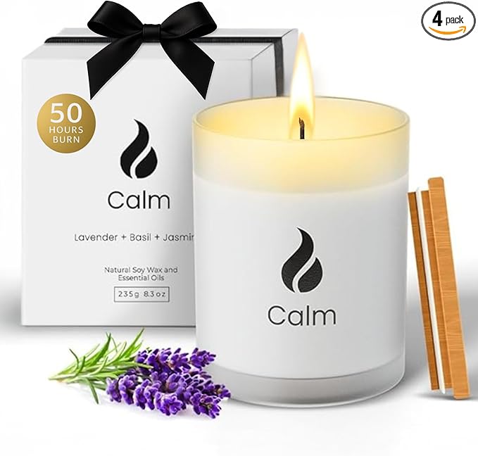 Natur IX Cleansing Scented Candles for Home | Sage & Palo Santo | Natural Non Toxic Soy Candles with Essential Oils | 50 H Long Burning | (Calm | Lavender, Basil & Jasmine)