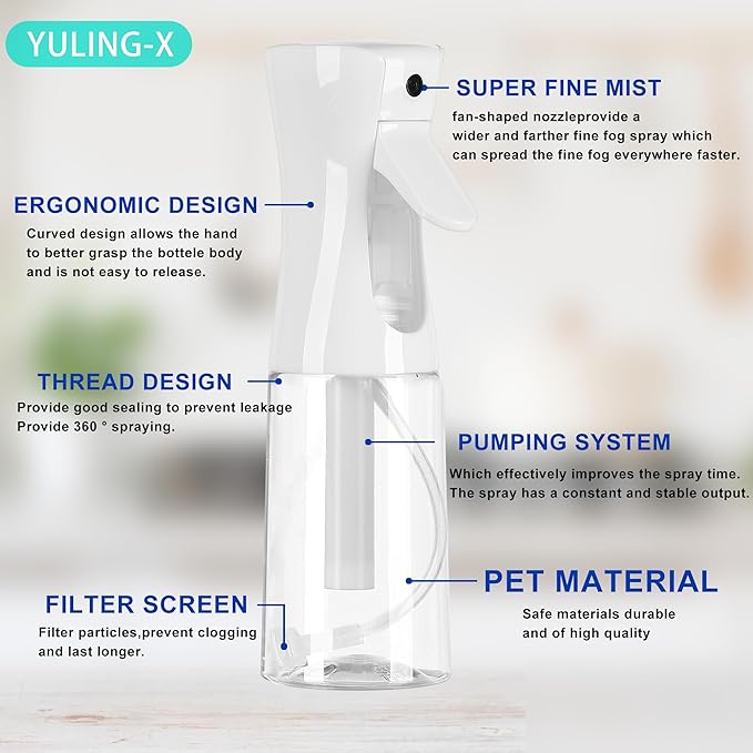 hair spray bottle, ultra-fine spray continuous spray bottle (200ml/6.8oz), used for hair design, vegetation, cleaning and skin care - empty, reusable (White)