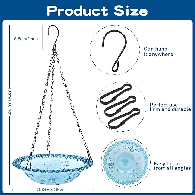 2 Pack Hanging Bird Baths, Hanging Bird Feeders for Outdoors, Bird Water Bowl for Garden Yard Decor(Plastic, Blue Color)